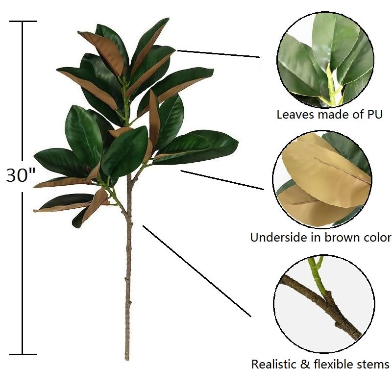Olivachel Artificial Magnolias Branches Faux Rubber Tree Leaves Long Stem Real Touch for Home Indoor Outdoor Decor (Green, Pack of 2pcs) - Image 3