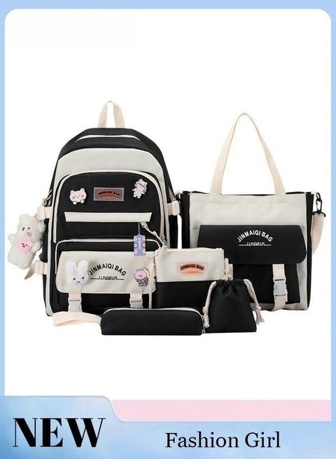 مجموعة من خمس قطع من حقيبة الظهر أشكالها حديثة من قماش أكسفورد حقيبة الظهر للمدرسة الثانوية النسائية سعتها كبيرة