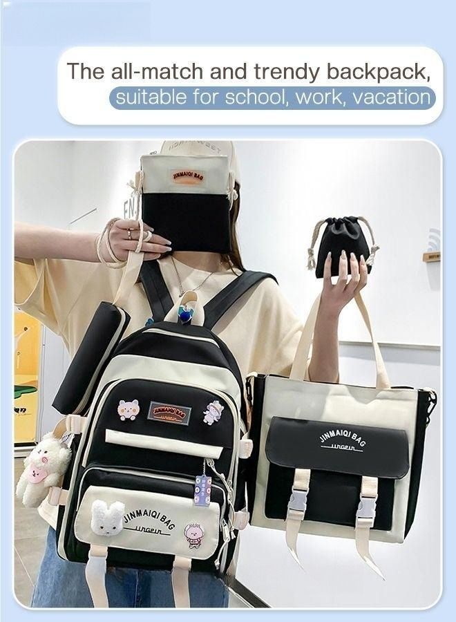 ميكسد مجموعة من خمس قطع من حقيبة الظهر أشكالها حديثة من قماش أكسفورد حقيبة الظهر للمدرسة الثانوية النسائية سعتها كبيرة - Image 3