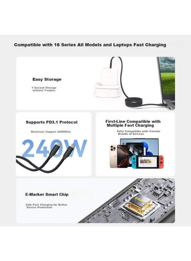 JD.com Jd Jingzao Magnetic Absorption Data Cable Type-c Apple 16/15 Charging Cable Dual Head Pd 240w Fast Charge Car 1 Meter Suitable For Apple Tablets Laptops Huawei Starry Black - Image 4