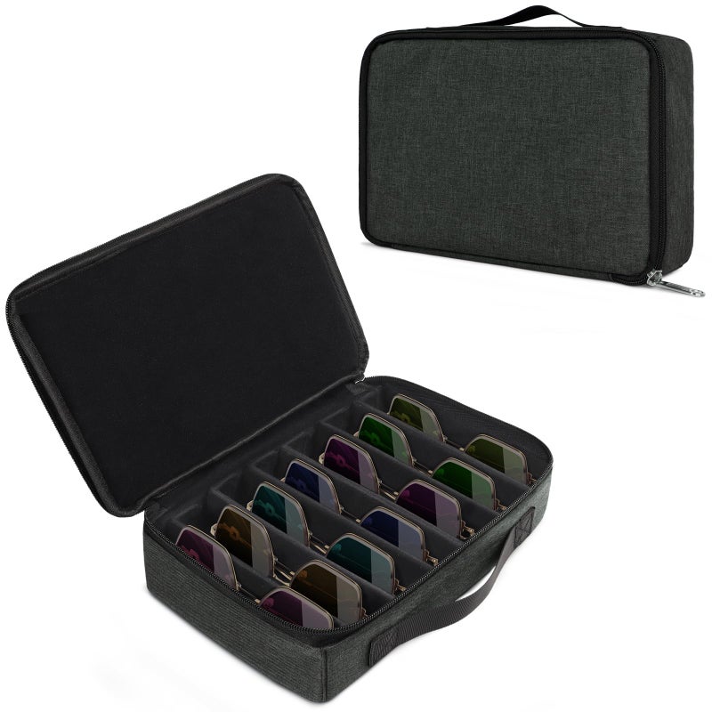 Bukere Travel Sunglasses Organizer Case Adjustable Slot For Multiple Pairs Portable Eyeglasses Storage Box for Men Women