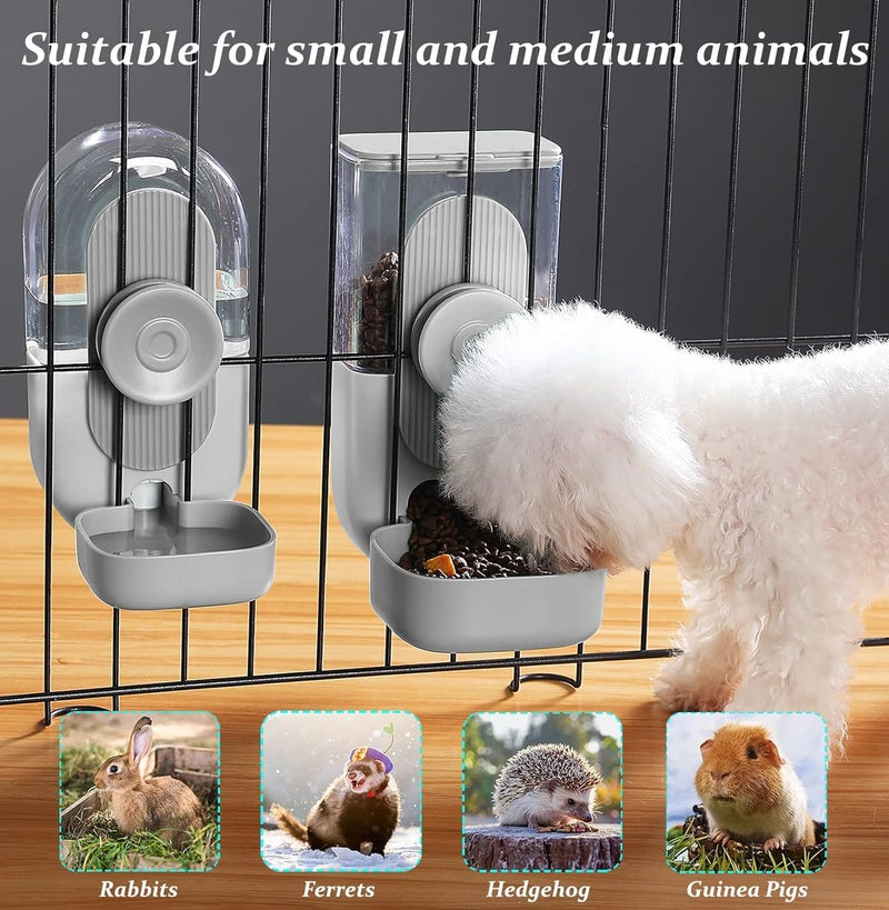 Kenond Hanging Automatic Food Water Dispenser, 35oz Rabbit Feeder Guinea Pig Water Bottle Feeder for Ferret Guinea Pig Rabbit Bunny Cage Accessories(Gray) - Image 3