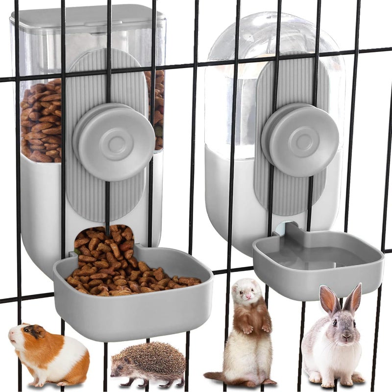 Kenond Hanging Automatic Food Water Dispenser, 35oz Rabbit Feeder Guinea Pig Water Bottle Feeder for Ferret Guinea Pig Rabbit Bunny Cage Accessories(Gray) - Image 1