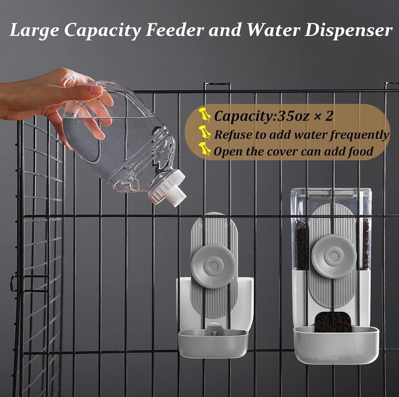 Kenond Hanging Automatic Food Water Dispenser, 35oz Rabbit Feeder Guinea Pig Water Bottle Feeder for Ferret Guinea Pig Rabbit Bunny Cage Accessories(Gray) - Image 2