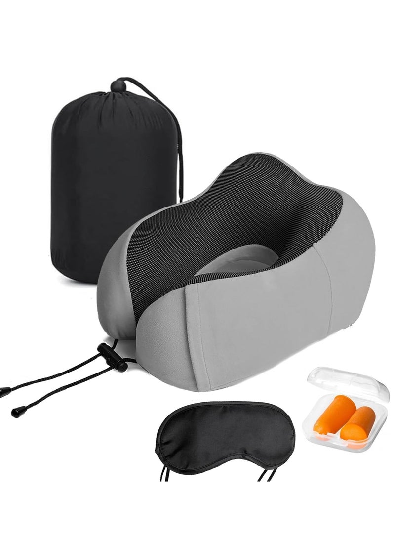مزاجك وسادة رقبة للسفر مع غطاء للعين وسدادات للأذن، وسادة دعم الرأس من إسفنج الذاكرة النقي للطائرة والسيارة والمنزل، وسادة ناعمة لتخفيف آلام الرقبة والكتف للسفر والنوم - Image 1