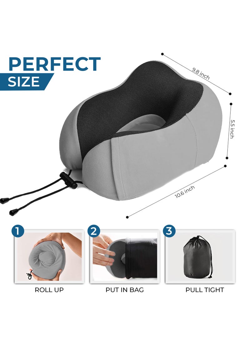 مزاجك وسادة رقبة للسفر مع غطاء للعين وسدادات للأذن، وسادة دعم الرأس من إسفنج الذاكرة النقي للطائرة والسيارة والمنزل، وسادة ناعمة لتخفيف آلام الرقبة والكتف للسفر والنوم - Image 2
