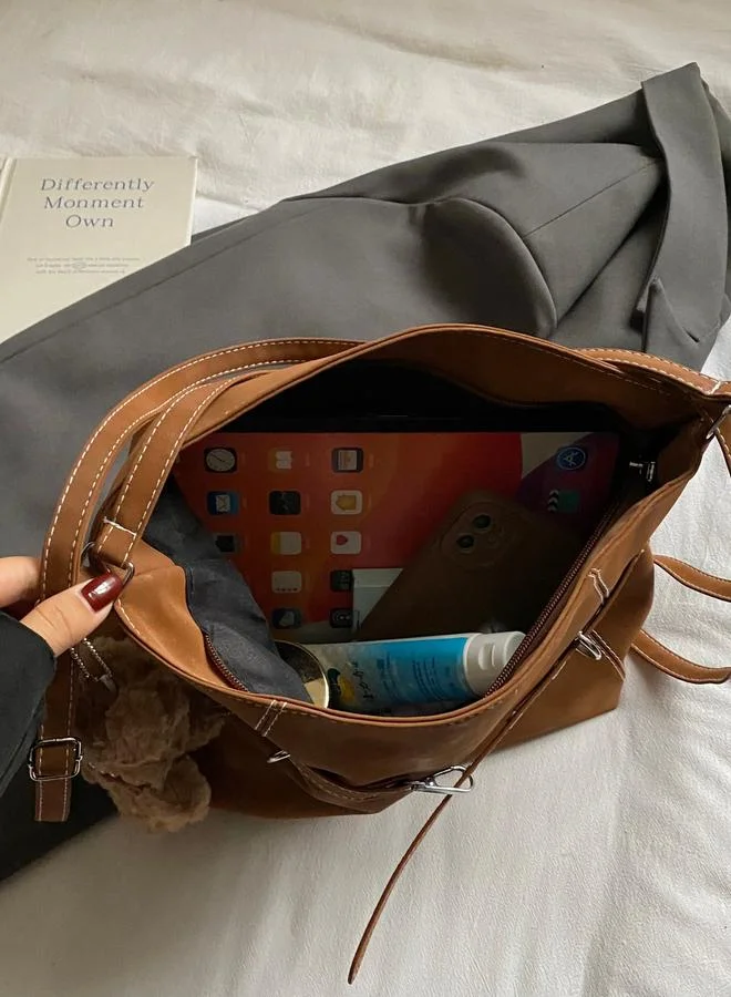 تايك تو Brown Faux Leather Shoulder Bag