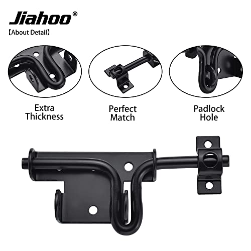JIAHOO Slide Bolt Gate Latch, Heavy Duty Door Lock with Padlock Hole, Sliding Bolt Latch Hardware for Wooden Fence, Shed Door, PVC Fence, Barn Door, Thickened Steel, Black Finish - Image 2