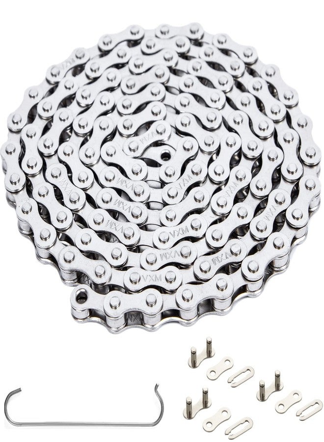 YBEKI 1-Speed Bike Chain 1/2" x 1/8" 114L – Military-Grade Silver Plated Chain with 3 QuickLinks | 11,000 PSI Tensile Strength & US Winter-Proof | Shimano/SRAM Compatible | Tool-Free 90-Second Install - Image 1
