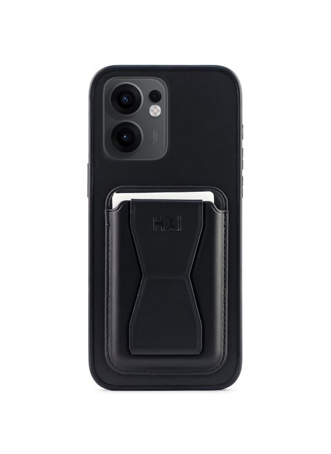 Leather back cover with card wallet Foldable Shockpoof Case compatible with Oppo Reno 13F 5G (Black)