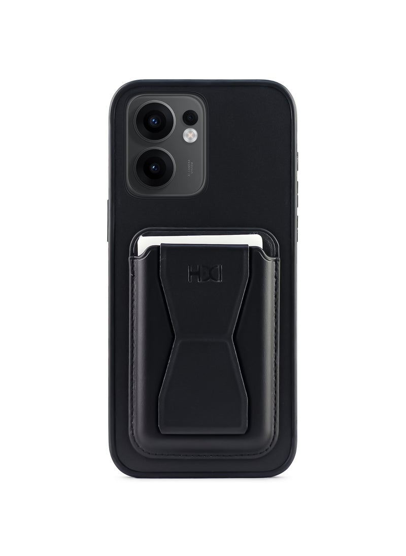 Leather back cover with card wallet Foldable Shockpoof Case compatible with Oppo Reno 13F 5G (Black)