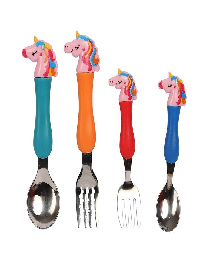 SAMVARDHAN Unicorn Family Baby Spoon and Fork Cutlery for Babies and Kids - Stainless Steel (Multicolour) - Image 1