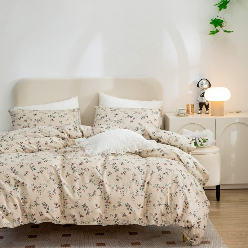 Jane yre Duvet Cover Queen Floral, Brushed Microfiber 3 Pieces Bedding Set, Garden Style Vintage Floral Queen Duvet Cover Flower, with Zipper Closure, Luxury Soft Breathable Comfy - Image 2