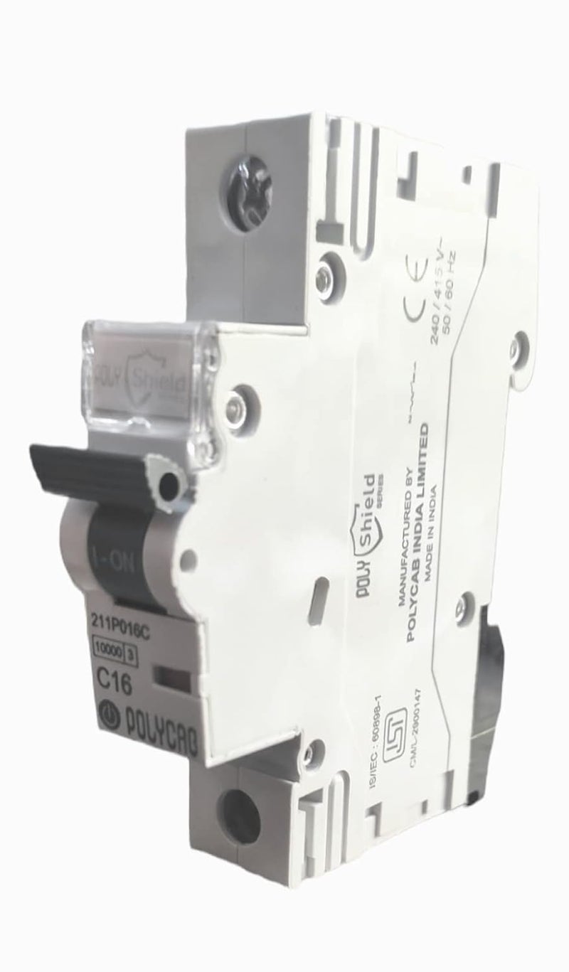 Polycab PVC Plastic 16 Amp SP Mini MCB Single Pole C Curve Low Voltage Miniature Circuit Breaker White - Image 1