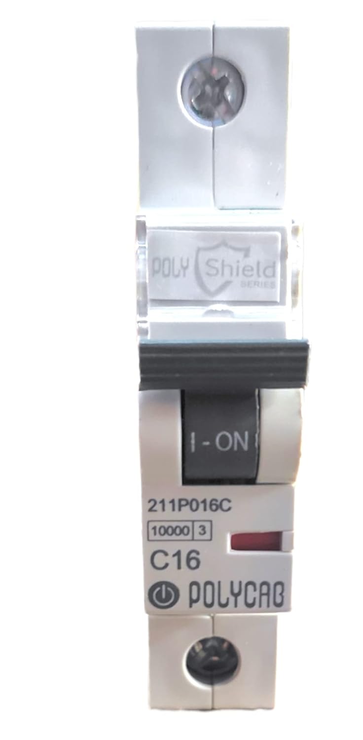 Polycab PVC Plastic 16 Amp SP Mini MCB Single Pole C Curve Low Voltage Miniature Circuit Breaker White - Image 2