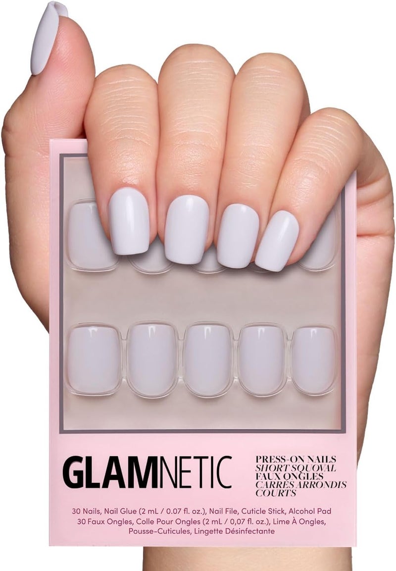 Glamnetic Long lasting universal build Press On Nails - Lilac Gray | Opaque Pale Light Lilac Gray Short Squoval False Nails, Reusable Stick On Fake Nails with Glue | Salon Quality | 15 Sizes - 30 Nail Kit Organized shipment arrange - Image 1
