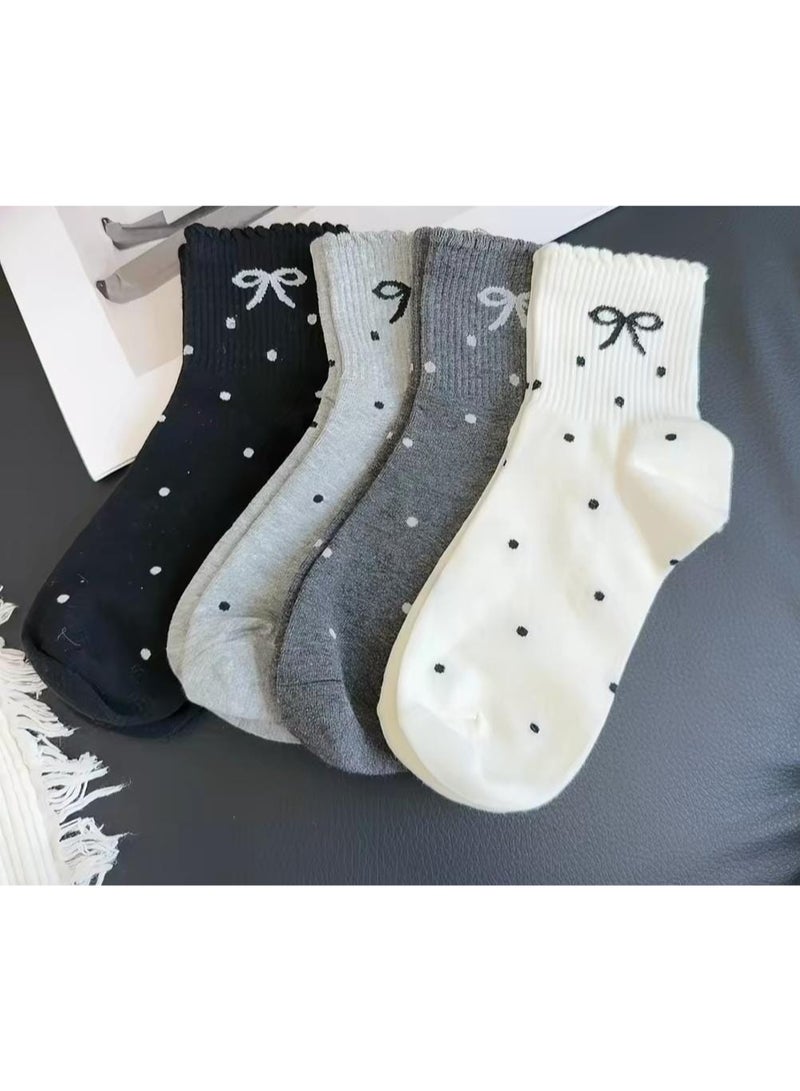 SMARTEDGE women's socks featuring polka-dot and bow patterns for a lovely look. This set includes six pairs of assorted socks, all boasting a modern design. - Image 3