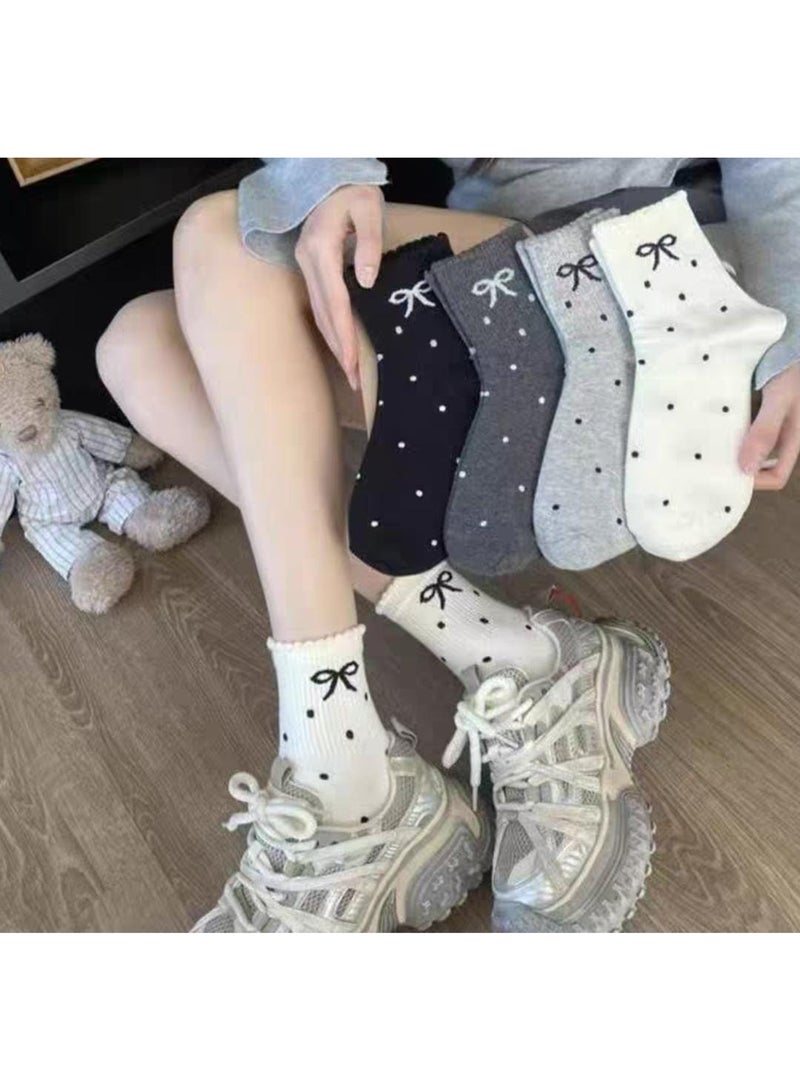 SMARTEDGE women's socks featuring polka-dot and bow patterns for a lovely look. This set includes six pairs of assorted socks, all boasting a modern design. - Image 4