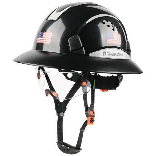 GREEN DEVIL Full Brim Hard Hat with Built-in Visor Vented Construction Safety Helmet OSHA Approved Cascos De Construccion Work Hardhats Helmets with Cooling Towel for Men&Women Adjustable Ratchet Suspension - Image 1