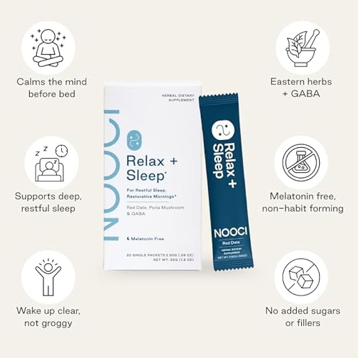 NOOCI Relax + Sleep: Melatonin-Free Sleep Powder Supplement, 420mg GABA + 2,080mg Herbal Blend, Calms Overthinking & Supports Deep, Natural Sleep, No Added Sugar, 20 Sachets - Image 2