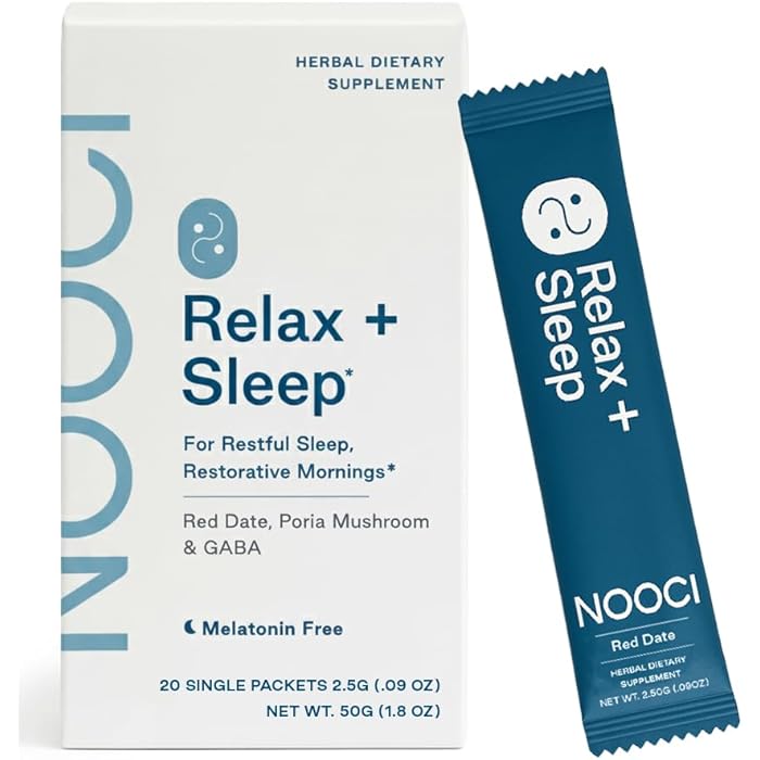 NOOCI Relax + Sleep: Melatonin-Free Sleep Powder Supplement, 420mg GABA + 2,080mg Herbal Blend, Calms Overthinking & Supports Deep, Natural Sleep, No Added Sugar, 20 Sachets - Image 1