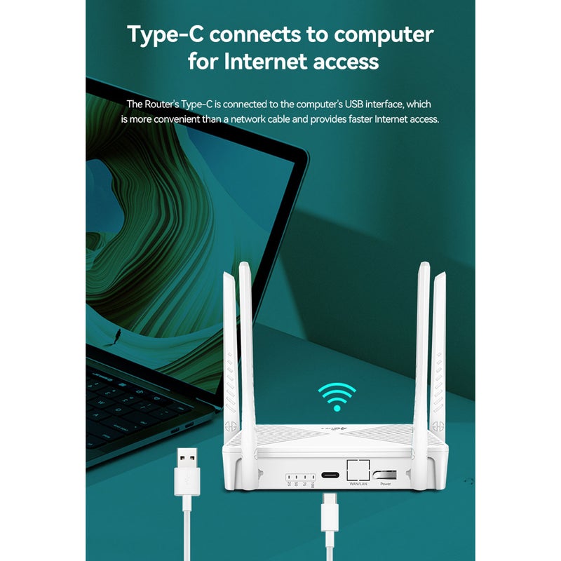 موجه R610 محمول تعمل بالطاقة عبر كابل USB من الشبكة 4G إلى WIFI بطاقة قابلة للدخول سرعة 300 ميجابت في الثانية من نوع Type-C يمكن توصيلها مباشرة بالكمبيوتر للوصول إلى الإنترنت هوائي خارجي قابلة للفصل - Image 5