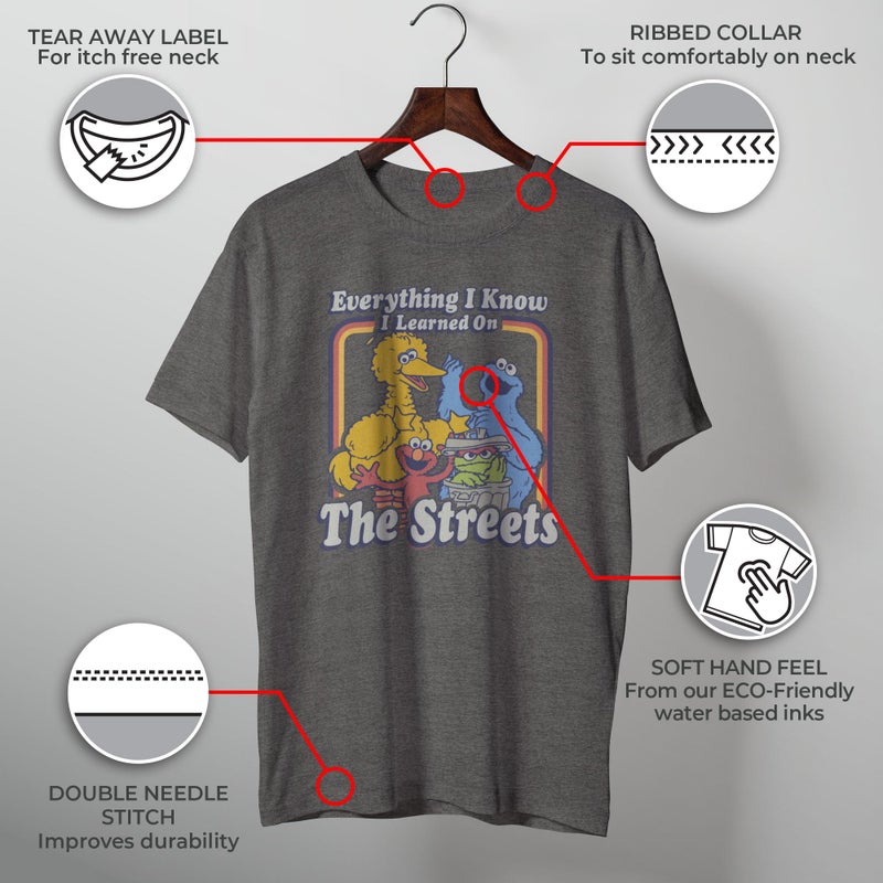 Fifth Sun Men's Sesame Street Everything I Know I Learned on the Streets T-Shirt - Charcoal Heather - Large - Image 3