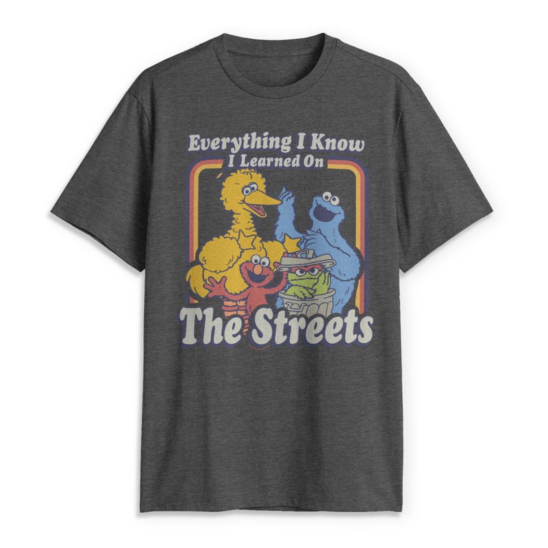 Fifth Sun Men's Sesame Street Everything I Know I Learned on the Streets T-Shirt - Charcoal Heather - Large - Image 1