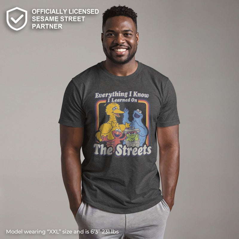 Fifth Sun Men's Sesame Street Everything I Know I Learned on the Streets T-Shirt - Charcoal Heather - Large - Image 2