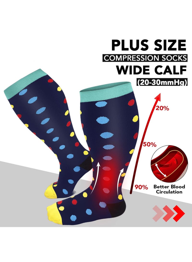 Sweet seven جوارب ضغط داعمة للساقين العريضة: عبوة 3، 20-30 مم زئبقي، للرجال والنساء. جوارب طبية عالية الساق بحجم كبير. - Image 2