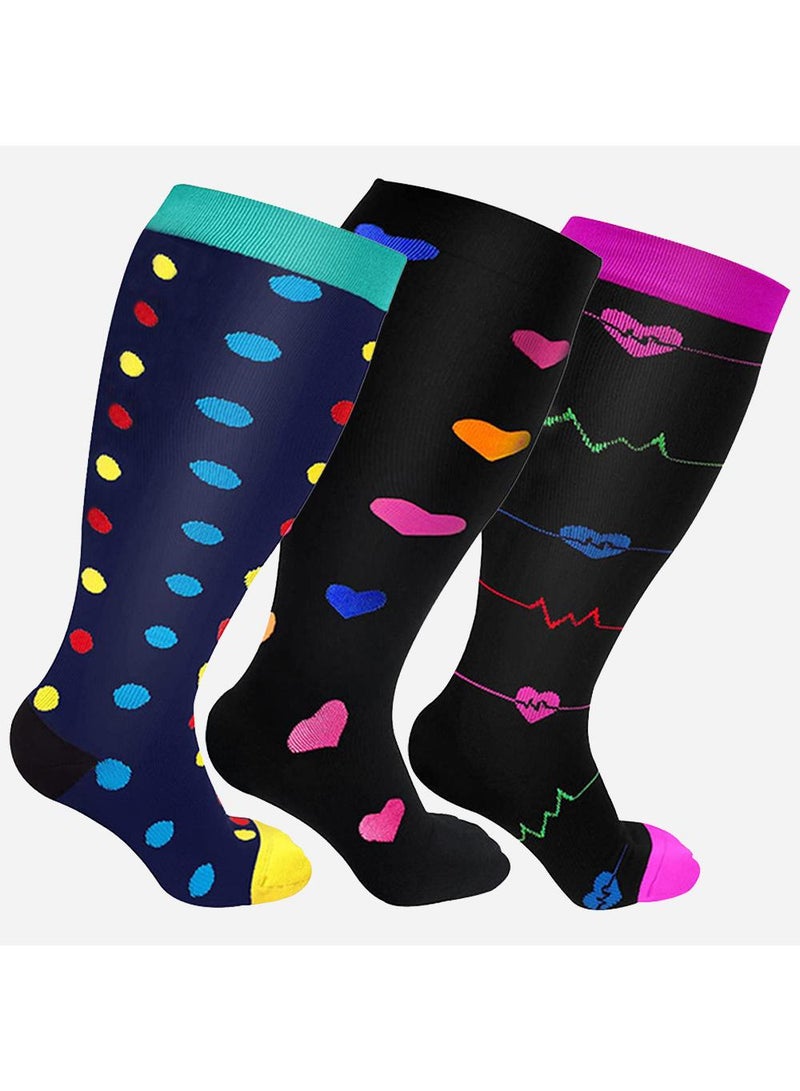 Sweet seven جوارب ضغط داعمة للساقين العريضة: عبوة 3، 20-30 مم زئبقي، للرجال والنساء. جوارب طبية عالية الساق بحجم كبير. - Image 1