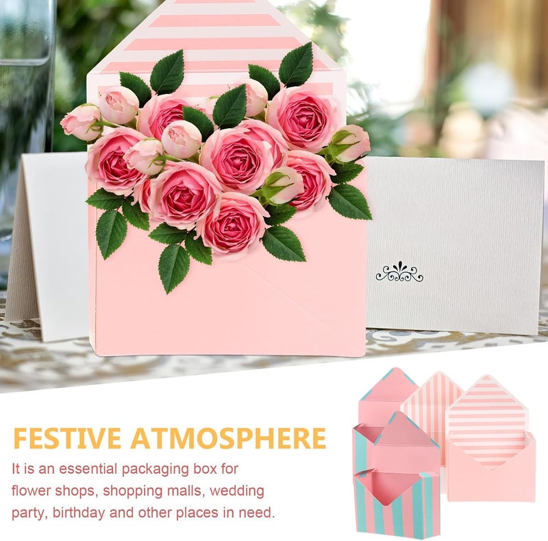 MOBUTOFU 4 Pcs Bouquet Envelope Boxes Set, Floral Wrapping Paper Packaging, Creative Foldable Flower Bouquet Wraps for Florists and Presentation, Pink and Blue Stripe Designs, Suitable - Image 3