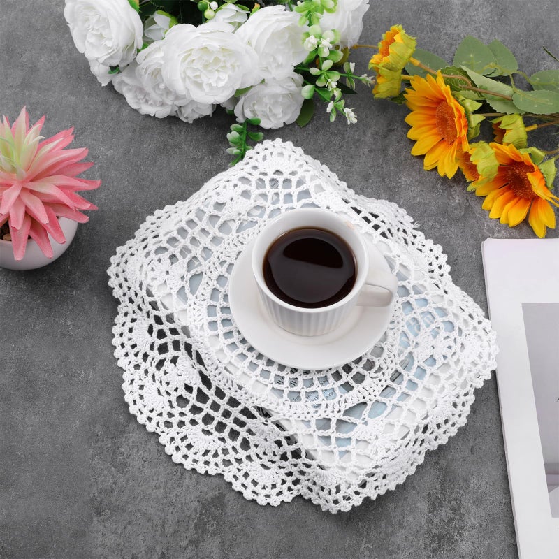 Zyghjort Doilies for Tables, 2 Pcs 11.8 Inch Round Cotton Crochet Doilies Handmade Lace Placemats Knitted Tablecloth for Home Kitchen Dining Room Wedding Party Decoration (White) - Image 3