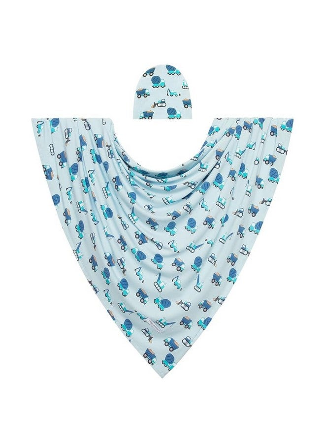 Posh Peanut Baby Swaddle Blanket & Beanie - Matching Newborn Swaddle Set, Doubles As Receiving Blanket or Nursing Cover (Construction Cars) - Image 1