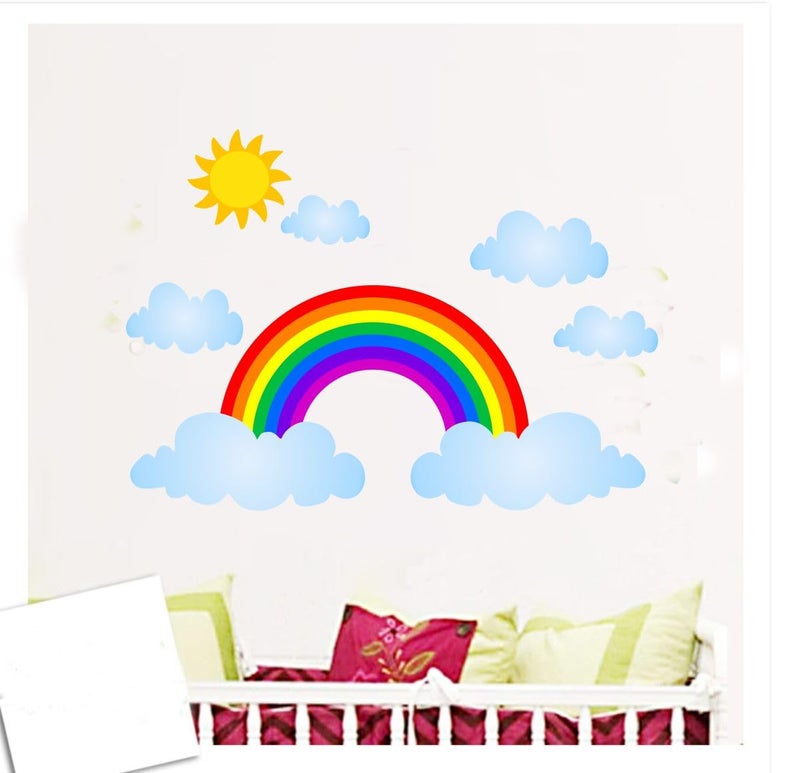 Decor Villa Rainbow and Clouds 3D Big Size Wall Sticker JUST Peel Stick New Modern Art Trendy Wall Stickers for Home Decoration Living RoomOffice etc Size Multicolor 58 X 53 Cm