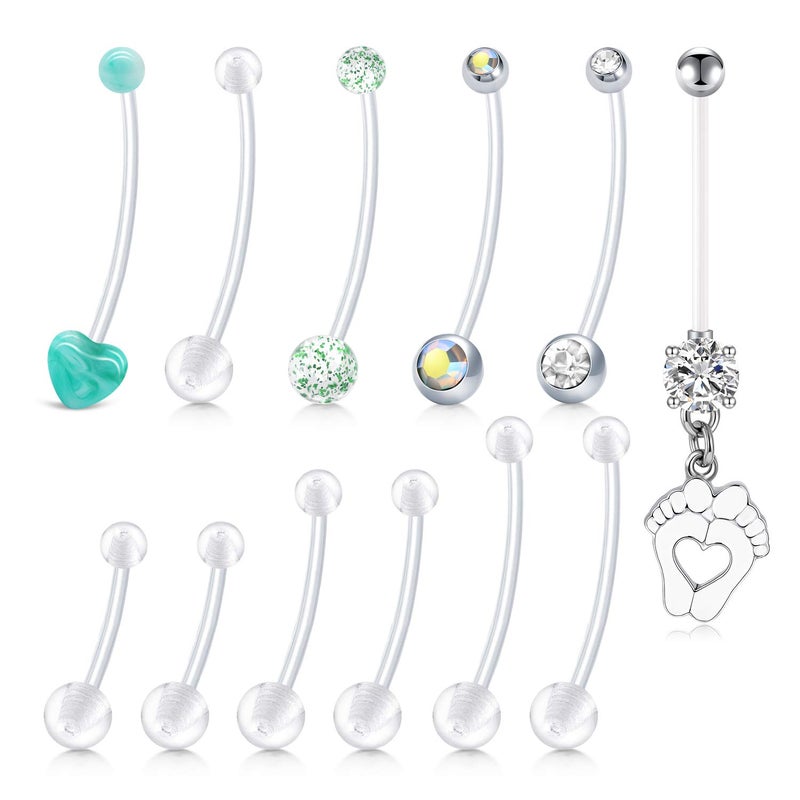 Longita Pregnancy Belly Button Rings Long Bar Navel Rings for Maternity Sport Pregnant Women Flexible Bioplast Clear Belly Piercing Retainer Different Length for Replacement - Image 1