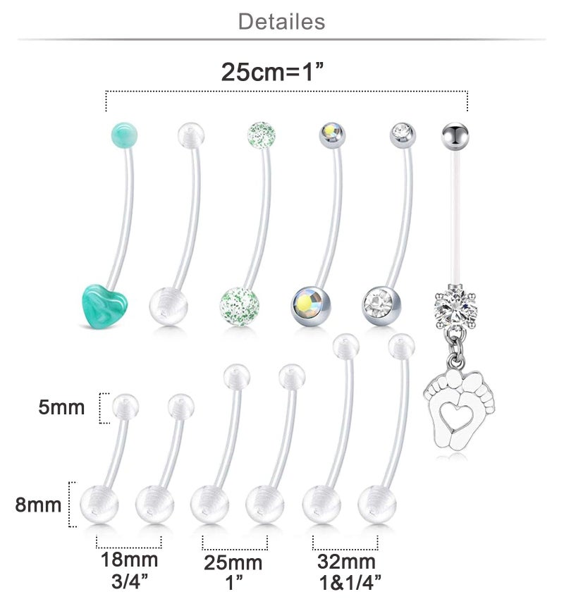 Longita Pregnancy Belly Button Rings Long Bar Navel Rings for Maternity Sport Pregnant Women Flexible Bioplast Clear Belly Piercing Retainer Different Length for Replacement - Image 2