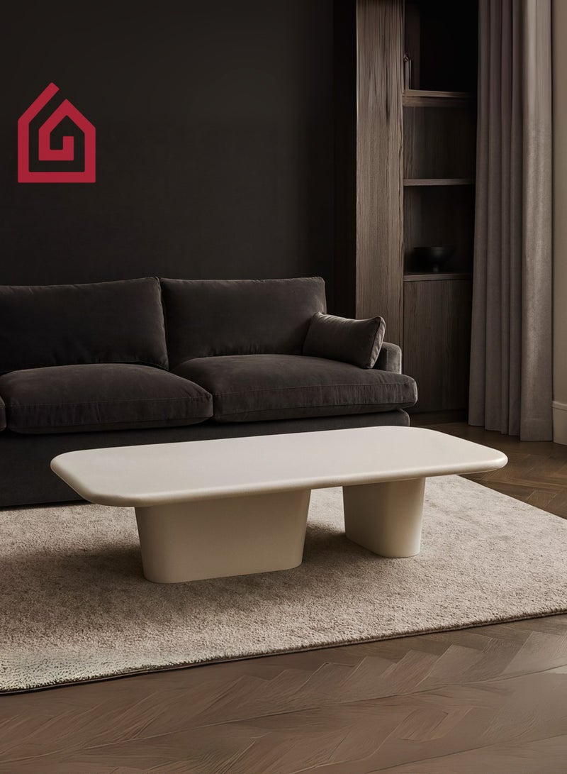 Karnak Lume Designer White Coffee Table – Luxury Modern Rectangular Center Table with Dual Pedestal Base for Living Room, Lounge & Home Décor UAE - Image 1