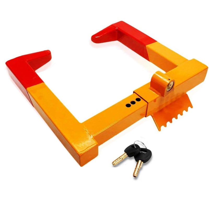ZONETECH Security Wheel Clamp Chock Lock Premium Quality Heavy Duty Stabilizer Anti Theft Protective for Parking Car Trailer Truck and SUV Bright RedYellow