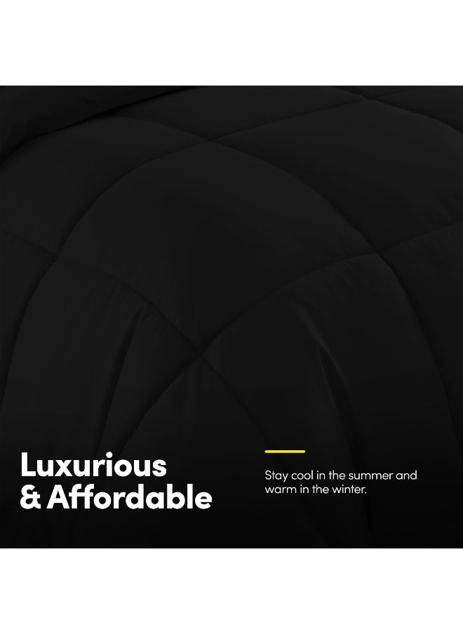 Sweet Home Collection Sweet Home Collection 5 Piece Comforter Set Bag Solid Color All Season Soft Down Alternative Blanket & Luxurious Microfiber Bed Sheets, Black, Twin  - Image 4