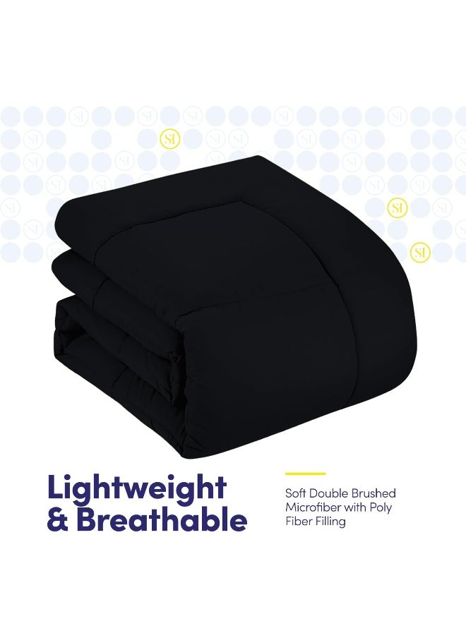 Sweet Home Collection Sweet Home Collection 5 Piece Comforter Set Bag Solid Color All Season Soft Down Alternative Blanket & Luxurious Microfiber Bed Sheets, Black, Twin  - Image 5