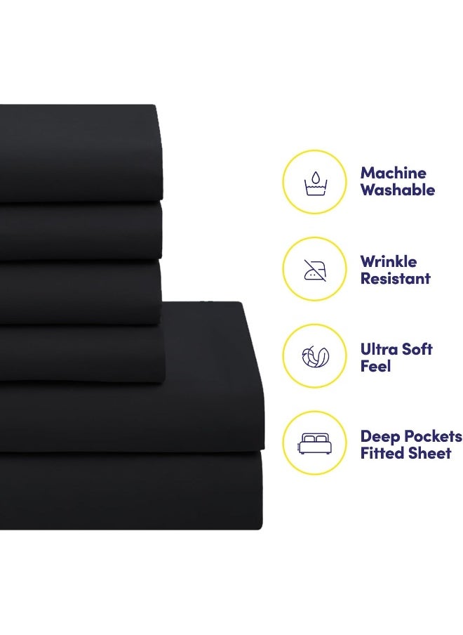 Sweet Home Collection Sweet Home Collection 5 Piece Comforter Set Bag Solid Color All Season Soft Down Alternative Blanket & Luxurious Microfiber Bed Sheets, Black, Twin  - Image 3
