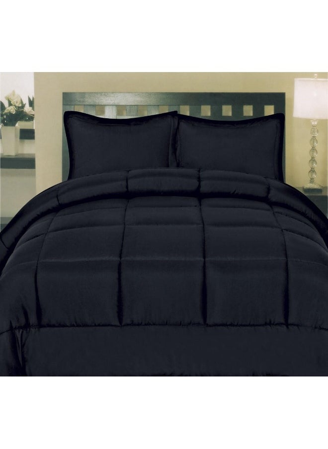 Sweet Home Collection - Sweet Home Collection 5 Piece Comforter Set Bag Solid Color All Season Soft Down Alternative Blanket & Luxurious Microfiber Bed Sheets, Black, Twin - Image 1
