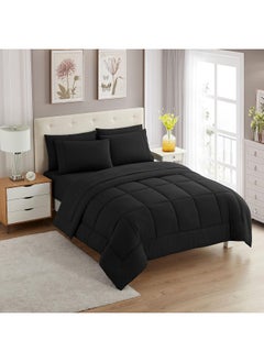 Sweet Home Collection 5 Piece Comforter Set Bag Solid Color All Season Soft Down Alternative Blanket & Luxurious Microfiber Bed Sheets, Black, Twin