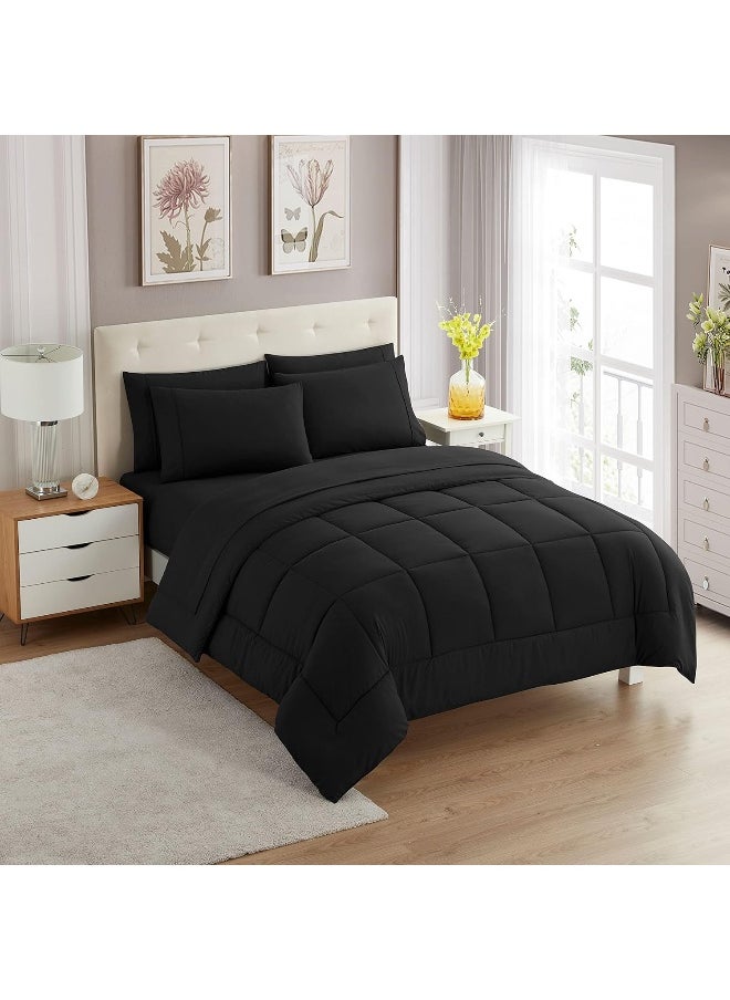Sweet Home Collection Sweet Home Collection 5 Piece Comforter Set Bag Solid Color All Season Soft Down Alternative Blanket & Luxurious Microfiber Bed Sheets, Black, Twin  - Image 1