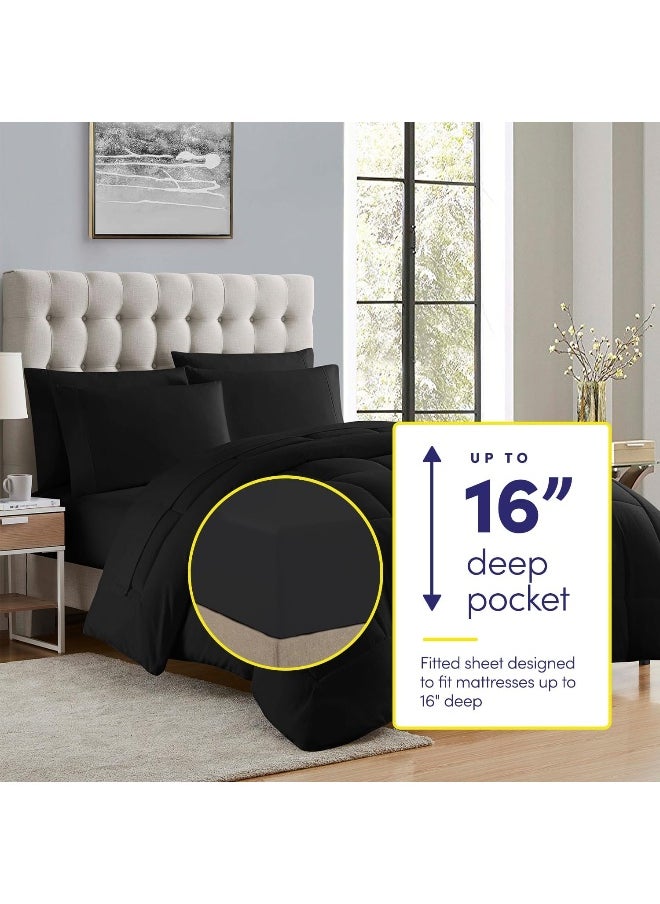 Sweet Home Collection Sweet Home Collection 5 Piece Comforter Set Bag Solid Color All Season Soft Down Alternative Blanket & Luxurious Microfiber Bed Sheets, Black, Twin  - Image 2