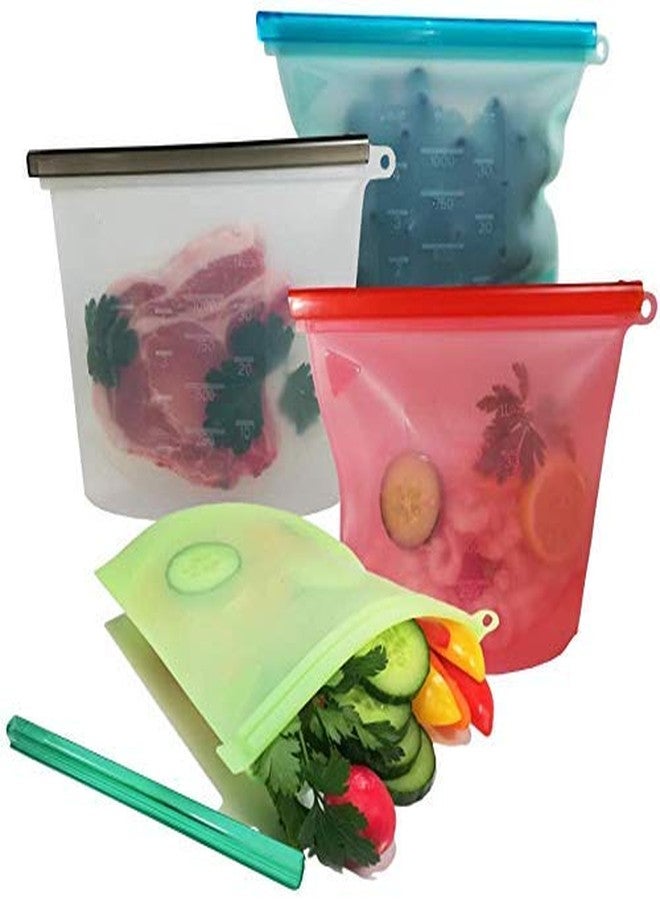 AXIESH Reusable Silicone Food Storage Bag Containers, Airtight Seal Leakproof Freezer Bags for Snack, Sous Vide, Liquids, Fresh Lunch Preservation, Microwave & Dishwasher Safe - Set of 4 (1L) - Image 3