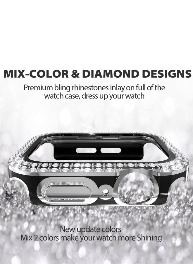 CAVIAR Smartwatch Luxury Anti Shock Screen Protector Cover Case Sensitive Touch Tempered Glass Full Screen Protector With Two Tone Color Double Row Glitter Crystal Diamonds Apple Watch SE 44mm Silver / Black - Image 3