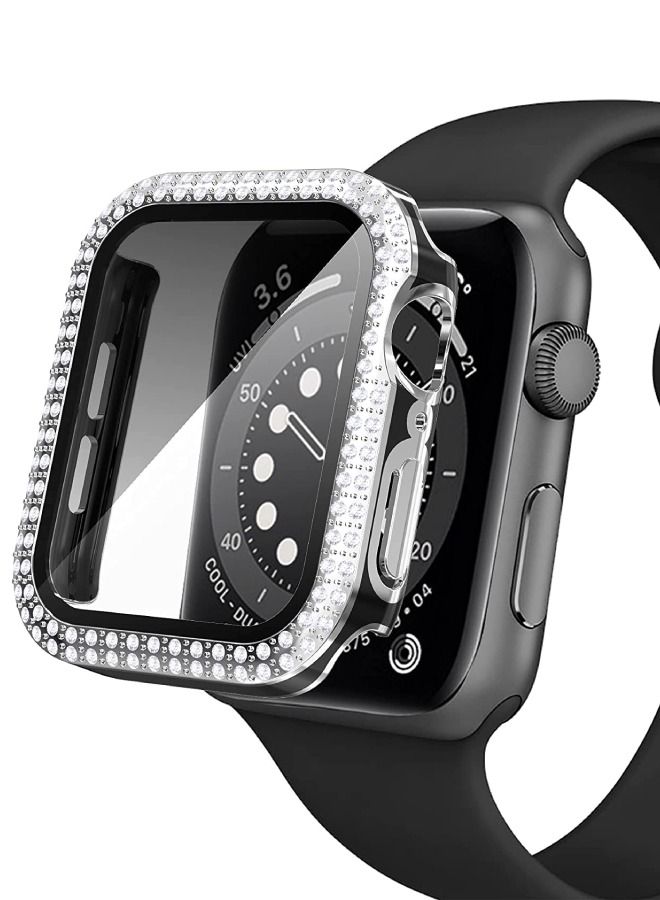 CAVIAR Smartwatch Luxury Anti Shock Screen Protector Cover Case Sensitive Touch Tempered Glass Full Screen Protector With Two Tone Color Double Row Glitter Crystal Diamonds Apple Watch SE 44mm Silver / Black - Image 1