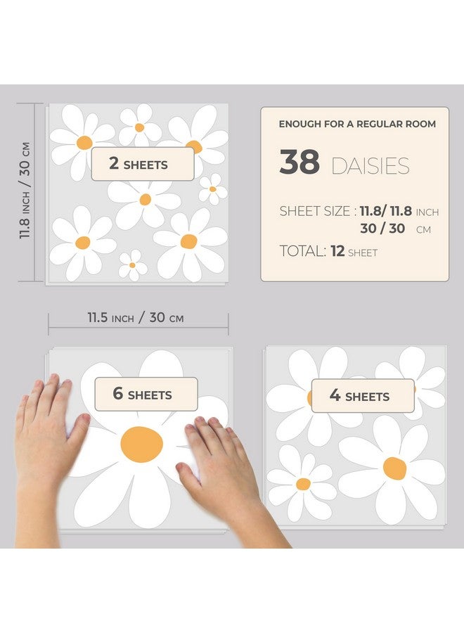 MAFOX Classic Style Daisy Wall Decal - 12 Sheets of Big White Vinyl Flower Wall Stickers - Daisy Decor Ideal for Kids Girls Nursery, Playroom, Bedroom, and Living Room - Peel and Stick Floral Stickers - Image 5